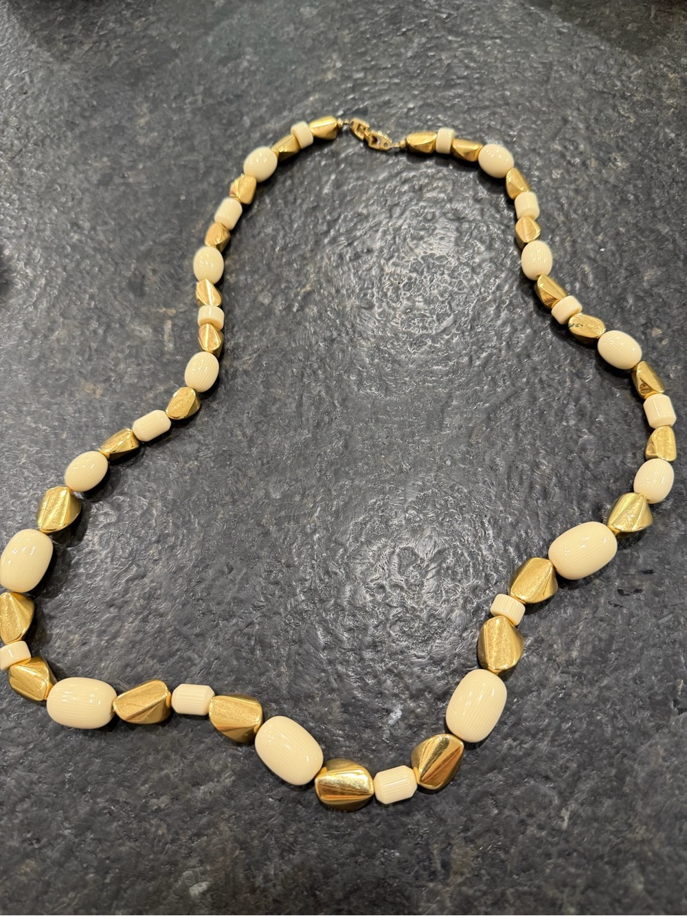 Vintage 1980s Napier Gold Tone & Ivory Beaded Necklace Statement Necklace